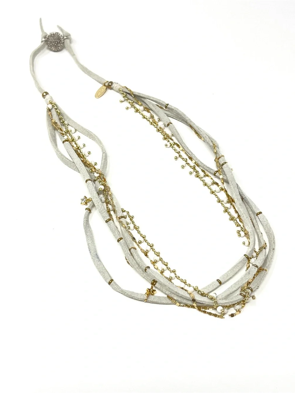 New Anthropologie x Serefina Leather Layered Gold Necklace - Picture 1 of 5